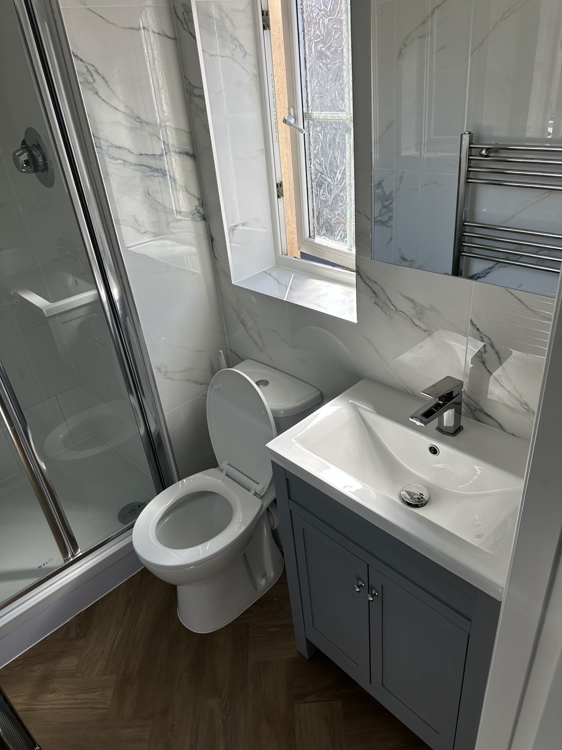 Bathroom shower and vanity installation
